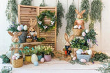 Easter Eggs Rabbit White Wood Photo Booth Backdrop SH598