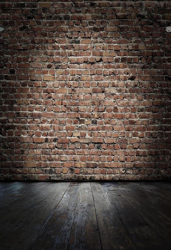 Vintage Brown Brick Wall Lights Wood Floor Photography Backdrop uk SH687