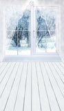 White Window Curtain Snow Photography Backdrop UK  ST-448