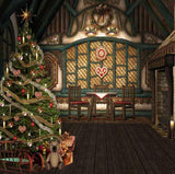 Christmas Tree Gift Wood House Photo Booth backdrop UK  ST-452