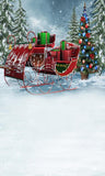 Santa's Sleigh Christmas Tree Gift Snow backdrop UK for Picture  ST-454
