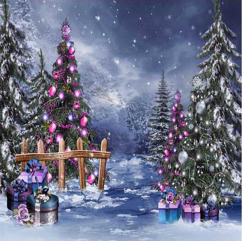 Purple Christmas Lights Tree Gift Photography backdrop UK  ST-459