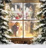 Christmas backdrop UK Window Cat Christmas Hat Snow Background ST-516