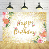 Flowers Gold Dots Birthday Photography Backdrop TKH1532