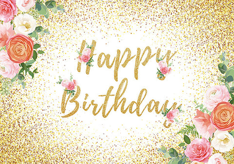 Flowers Gold Dots Birthday Photography Backdrop TKH1532