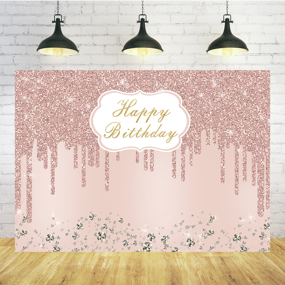 Sparkling Diamond Rose Gold Birthday Custom Backdrop TKH1536