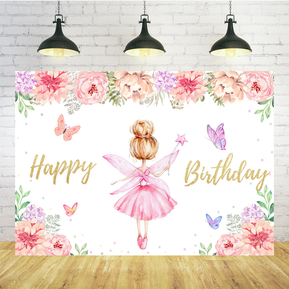 Little Angel Butterfly Birthday Photography Backdrop UK TKH1538