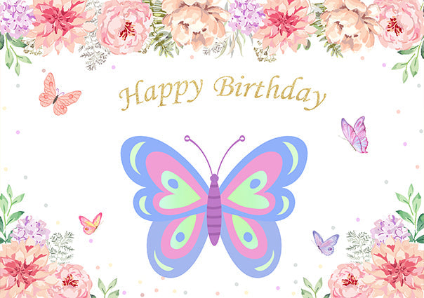 Butterfly Flowers Birthday Party Custom Backdrop TKH1540