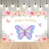 Butterfly Flowers Birthday Party Custom Backdrop TKH1540