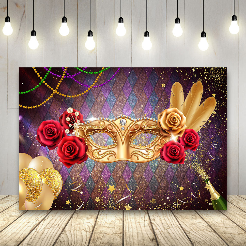 Ball Mask Rose Champagne Balloons Party Backdrop TKH1545