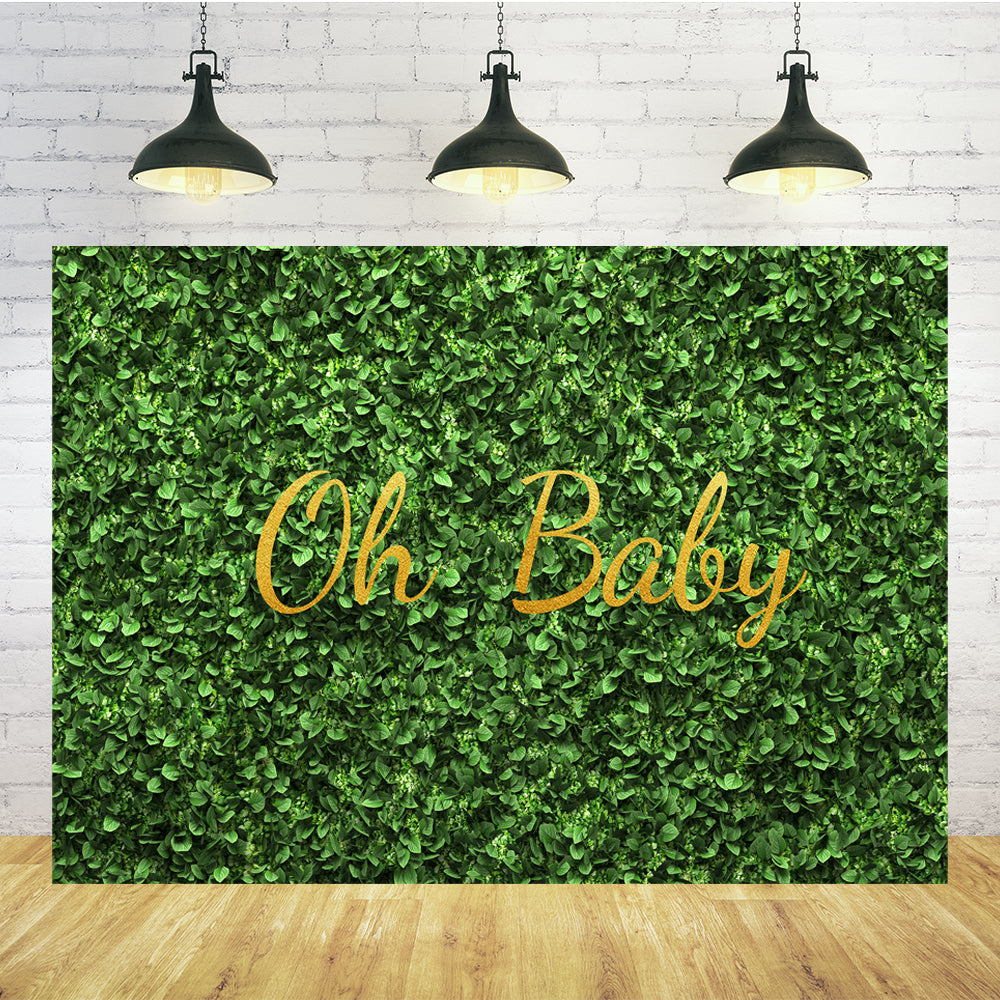 Baby Welcome Green Leaves Wall Custom Backdrop TKH1548