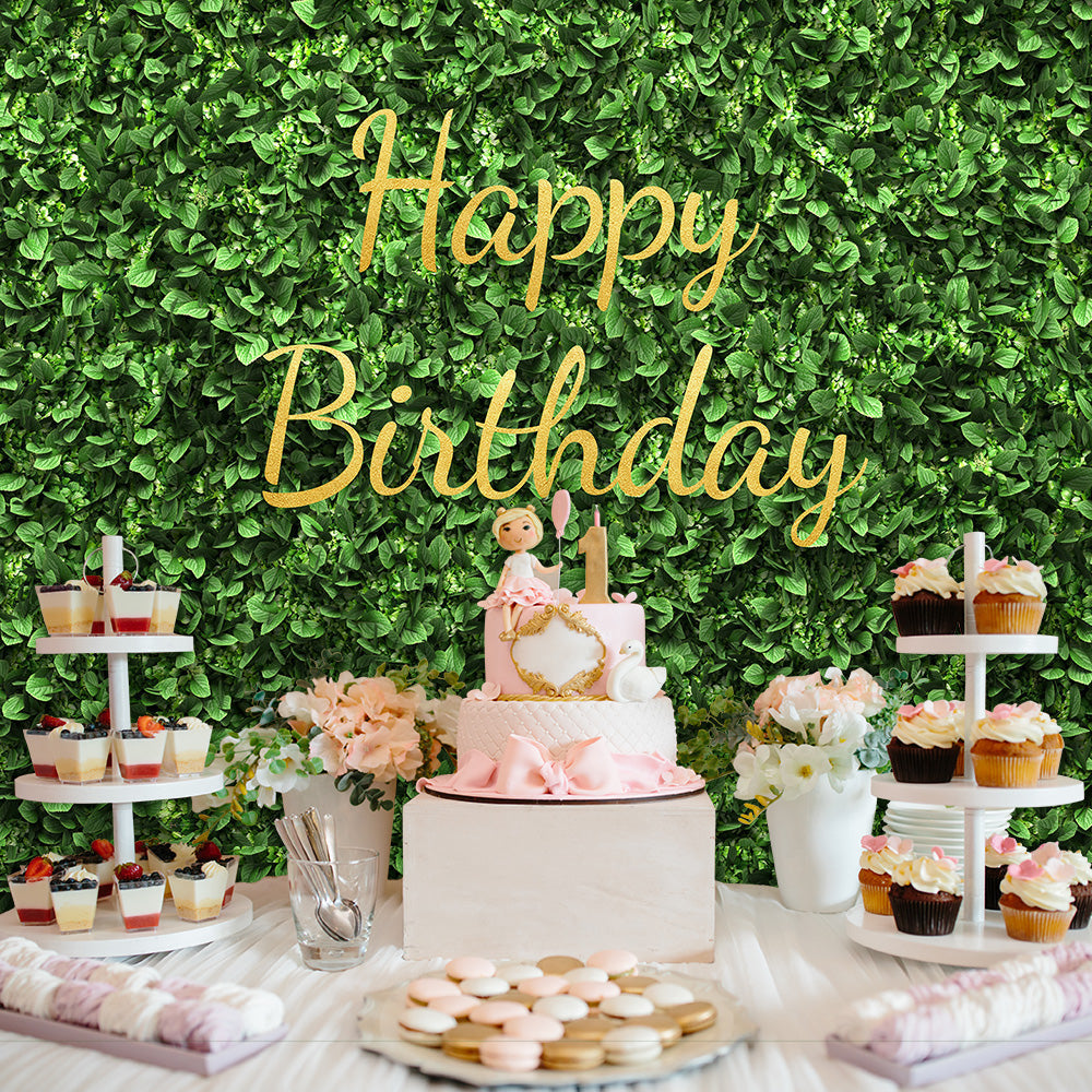 Green Leaves Wall Birthday Photo Backdrop TKH1550