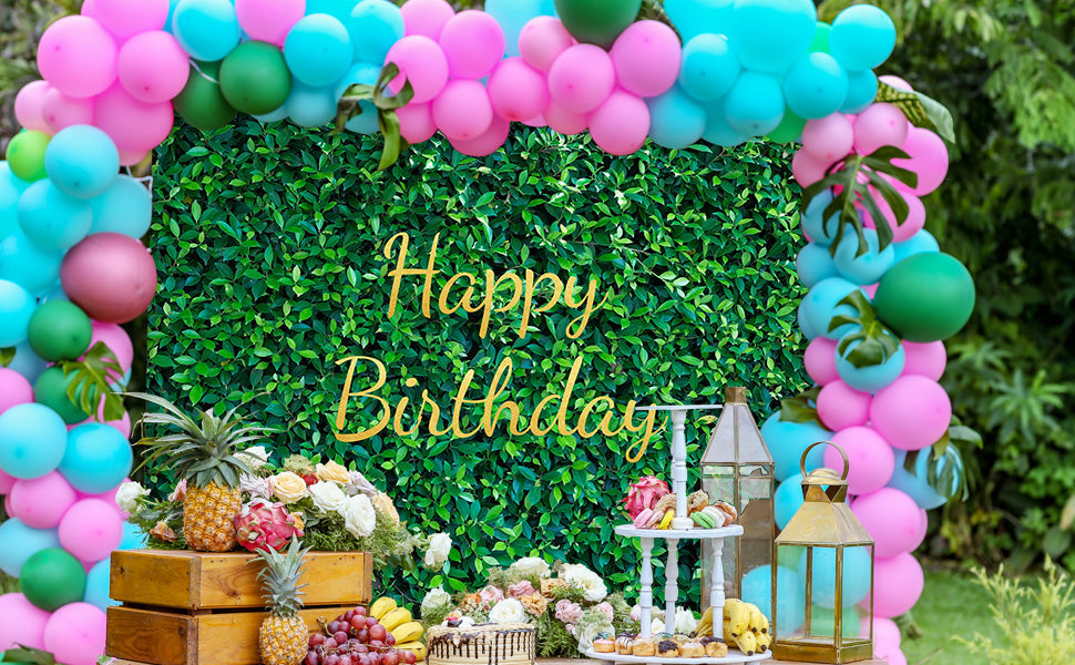 Custom Birthday Green Leaves Wall Backdrop TKH1552