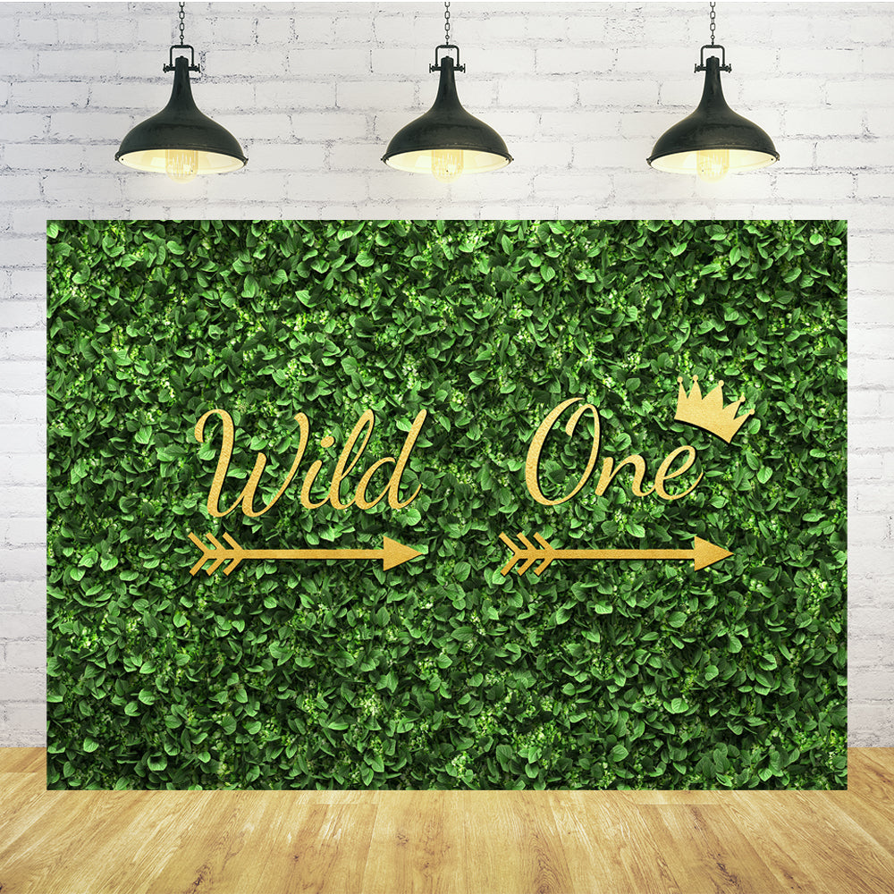 Green Leaves Wall 1st Birthday Custom Backdrop TKH1555