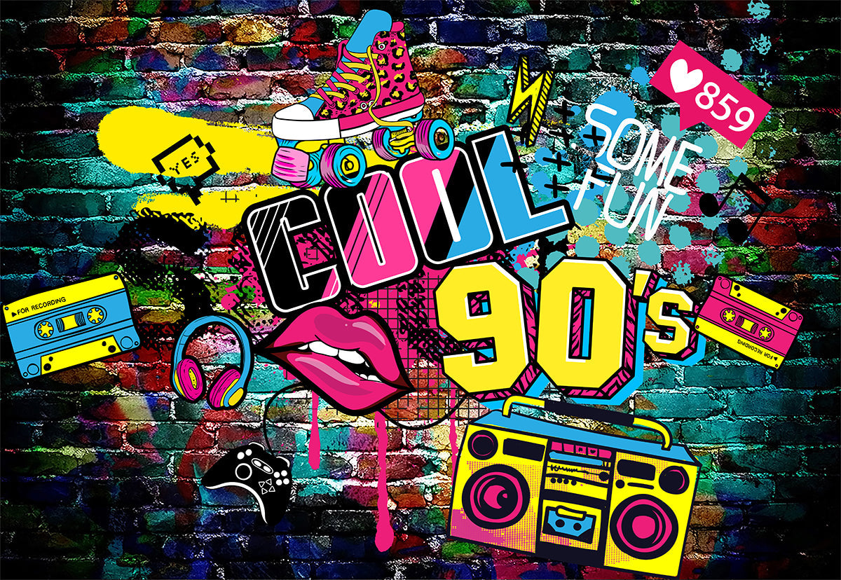 Graffiti Brick 90s Themed Party Decorations Backdrop