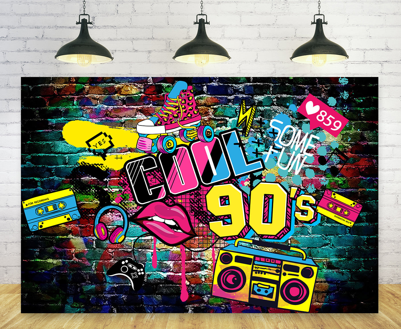 Graffiti Brick 90s Themed Party Decorations Backdrop TKH1583