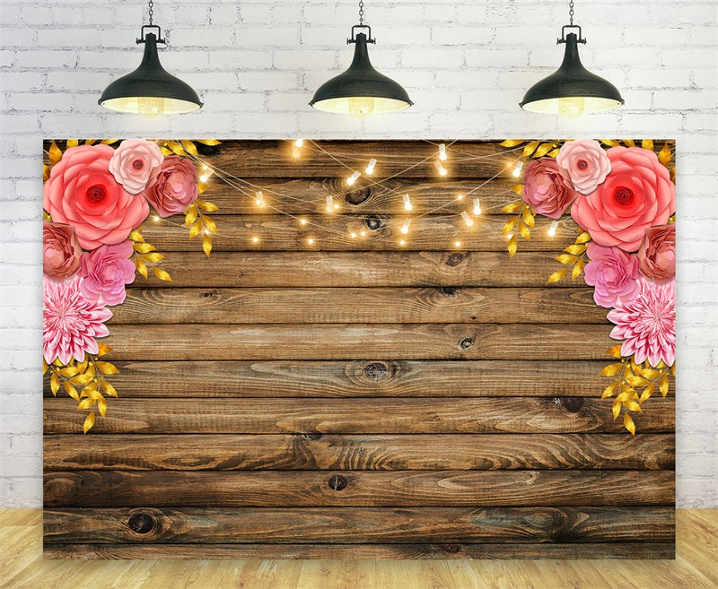 Retro Wood Flower Decor Personalized  Birthday Baby Shower Backdrop