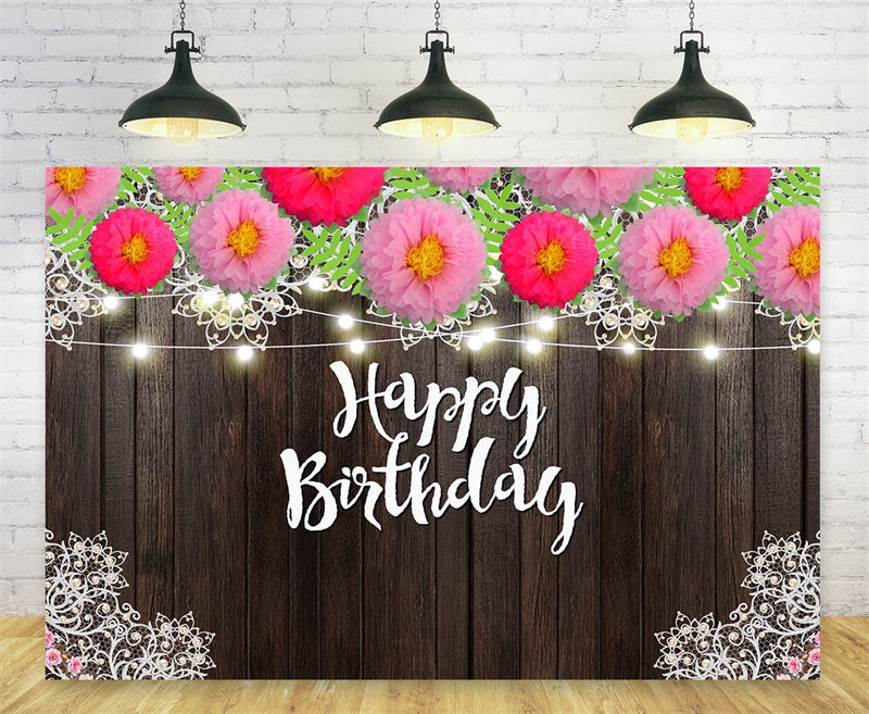 Birthday Custom Banner Flower Wood Photo Bakckdrop