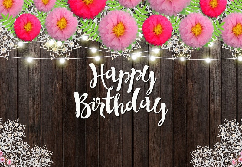 Birthday Custom Banner Flower Wood Photo Bakckdrop