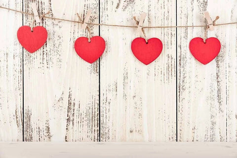 Red Hearts Wood Wall Valentine Photography Backdrops VAT-38