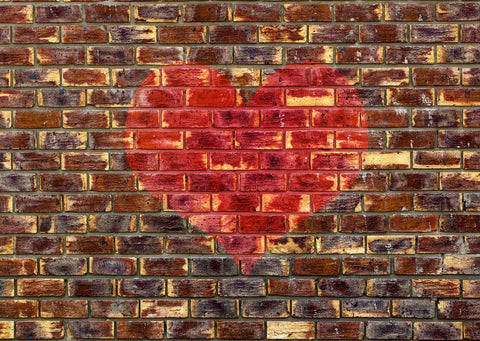 Valentine's Day Love Heart Photography Backdrop Retro Red Brick Wall VAT-39