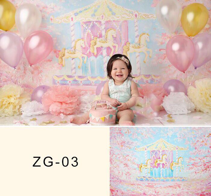 Pink Backdrop Carousel Painting for Newborn Photography UK Zg-03