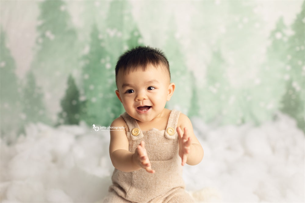 Fir Trees backdrop UK Snow Background Baby Photography ZG-71