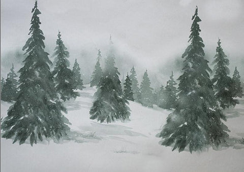 Christmas Trees Painting backdrop UK Snow Fir Trees Background for Photography ZH-147