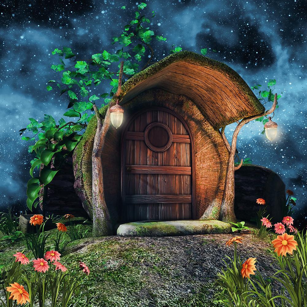 Night Sky Wooden Cartoon House Photo Backdrops DBD-19101