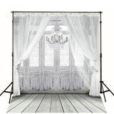  White Retro Wood Door Window Curtain Backdrop for Photo Shoot gc-2086-1