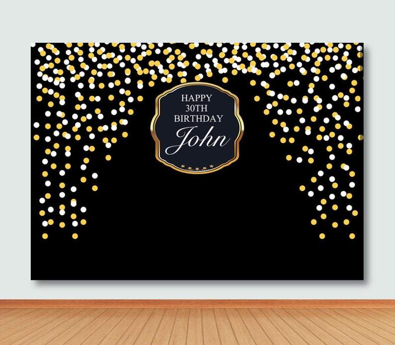 Custom Birthday Photo Backdrop UK Yellow and White Dots Photography Backdrop UK Background for 30th Party Decoration DBD22