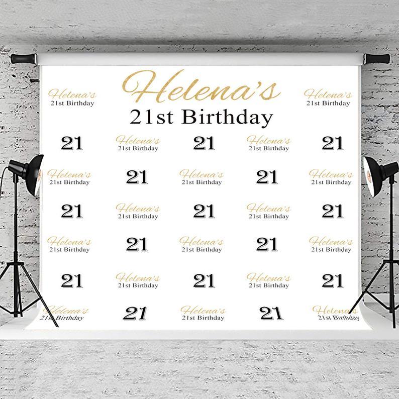 21st Birthday Backdrop UK Personalize Gold Birthday Banner Custom Step and Repeat Photo Booth Backdrop UK DBD18