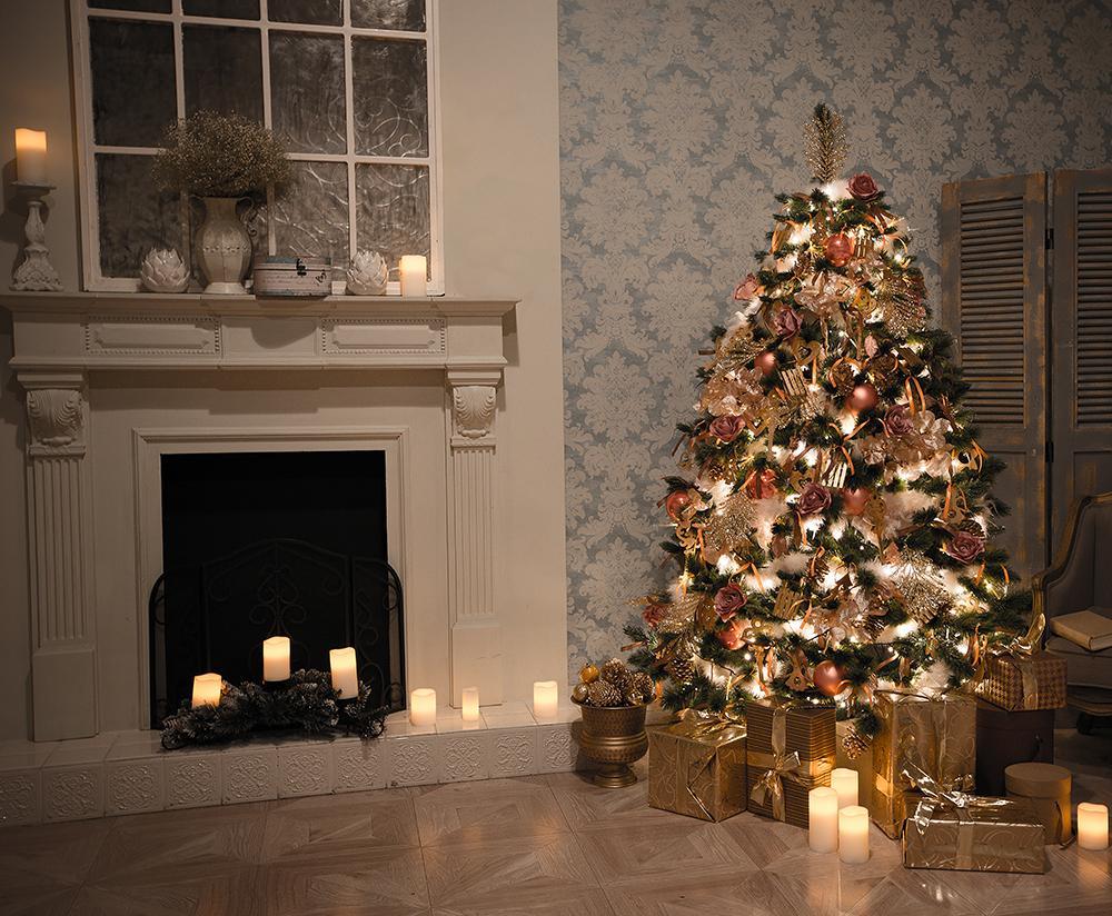 Christmas Tree Candle Fireplace  Backdrop for Photography DBD-H19204