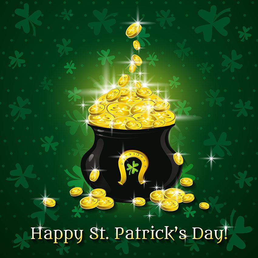 Happy Saint Patrick's Day  Golden Coins Clover Photo Backdrop LV-1326