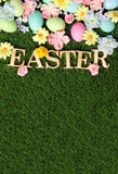 Easter Decorations Background Easter Eggs Spring Flowers Green Grass Backdrop LV-1380