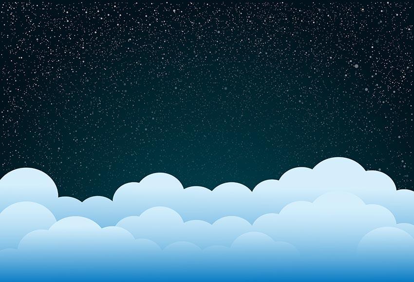 Cartoon White Clouds Twinkle Stars Sky Backdrop for Baby Photography