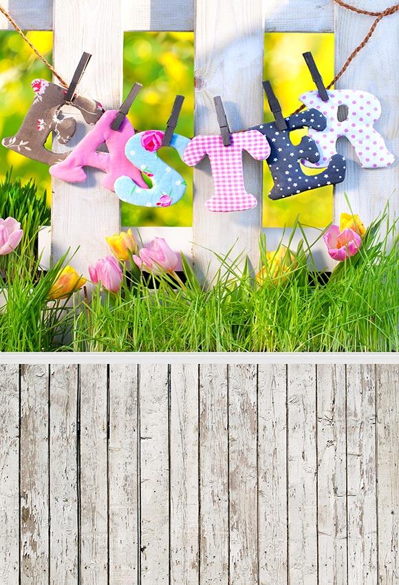 Easter Decor  Spring Flowers With Wood Floor Backdrop for Photography LV-1619