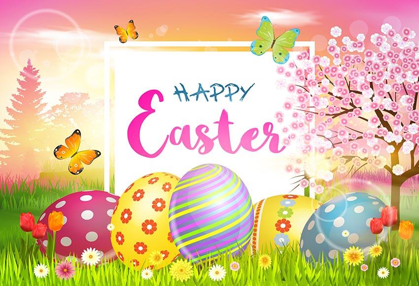 Easter Eggs Spring Flowers Photo Studio Backdrop LV-1698