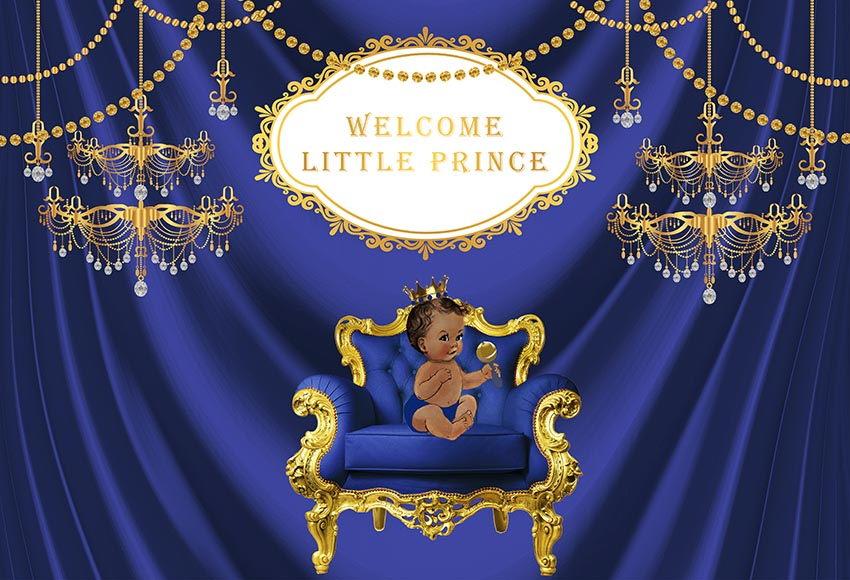 Boy Baby Shower Prince Blue Curtain Photography Backdrop LV-757