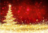 Gold Xmas Tree Red Christmas Backdrop UK for Photography LV-821