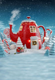 Christmas Night Tea House Snow Photo Shoot backdrop UK  LV-983