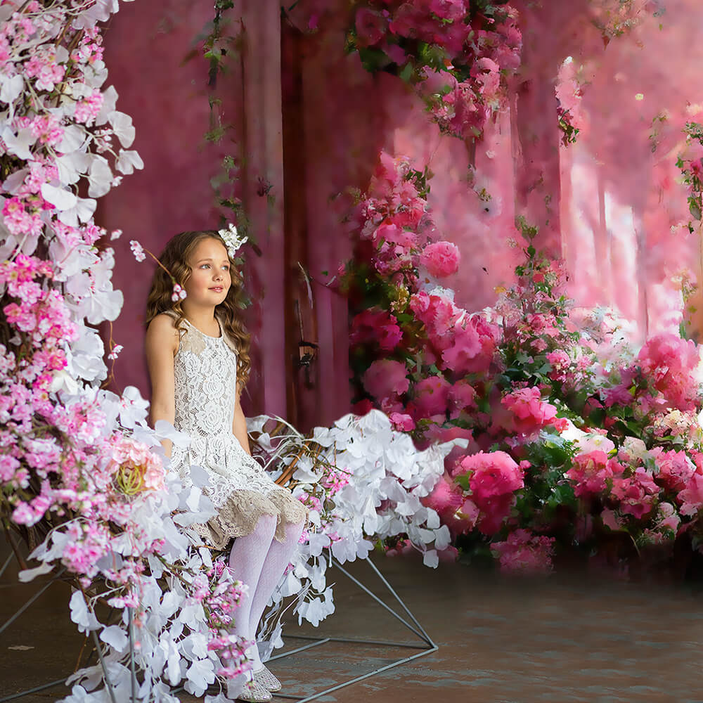 Pink Flower Corridor Painted Photography Backdrop UK M-26