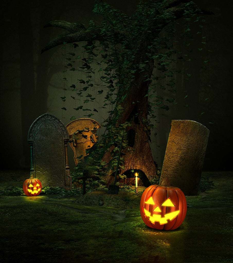 Night Forest Pumpkin Halloween Backdrop UK for Photo Studio DBD-19136