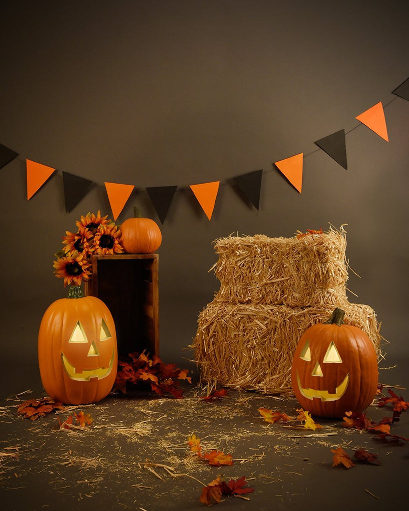Festival Backdrops Halloween Backdrops Pumpkin Lanterns Haystack Background 