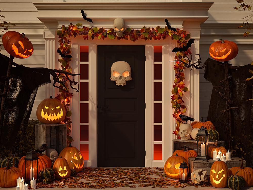Festival Backdrops Halloween Backdrops Pumpkin Lanterns Skull Door IBD-H19042
