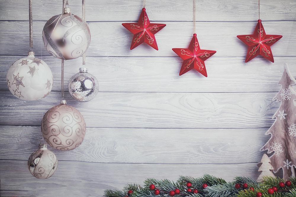 Red Star White Wood Christmas Backdrop for Photography DBD-H19166