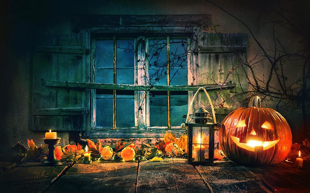 Festival Backdrops Halloween Window Backdrop Pumpkin Lanterns