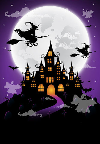 Festival Backdrops Halloween Backdrops Witch And Terrifying Castle Background IBD-P19055
