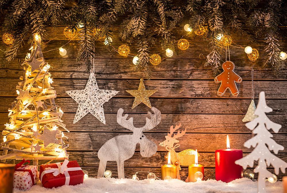 Wood Wall Bright Snow Christmas Photography Backdrop DBD-H19159