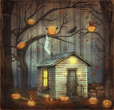 Festival Backdrops Halloween Wooden House Fired Pumpkin Lanterns IBD-19062